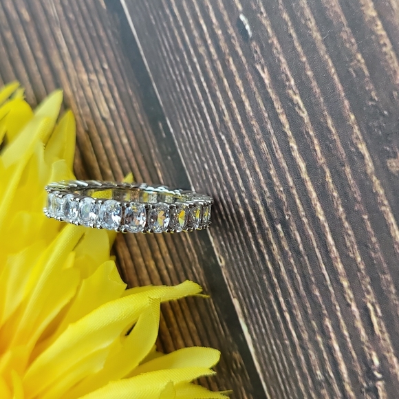 SILVER OVAL CUT CZ ETERNITY BAND - Picture 2 of 9
